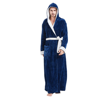 FashGudim Mens Robes Big and Tall with Hood Two-Tone Flannel Fleece Contrast Bathrobe Full Length Plush Long Robe House Coat