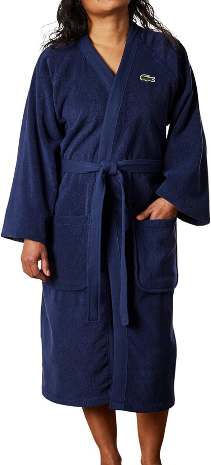 Lacoste Classic Pique Cotton Terry Bath Robe, Unisex, One Size,