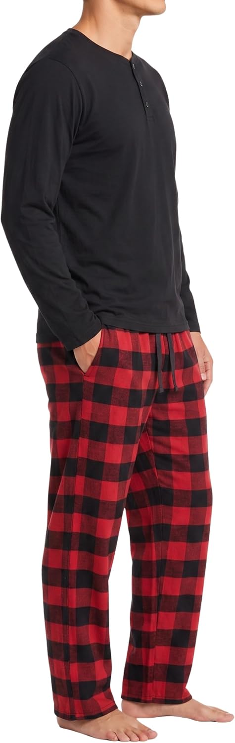 #followme Men's Pajama Set, Henley Top & Flannel Plaid Pajama Pants
