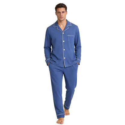 U2SKIIN Men's 100% Cotton Pajama Set, Soft Button Down Sleepwear Lounge Pjs