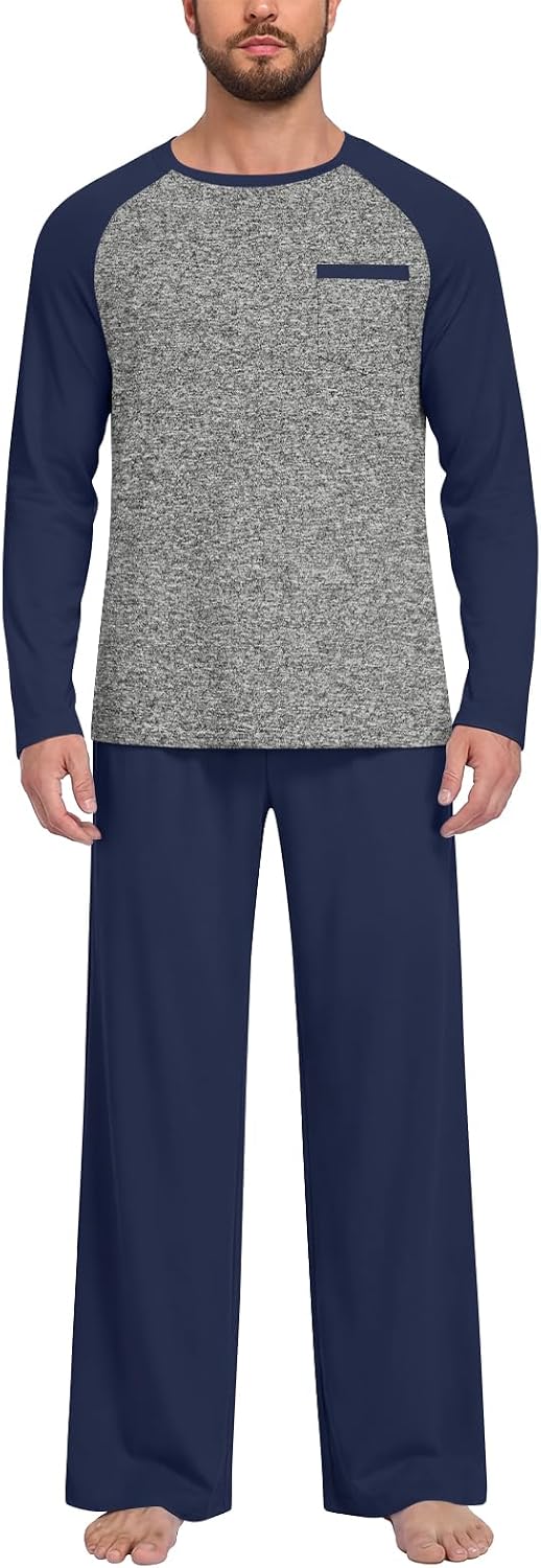 Anyhold Mens Pajamas Set Fall Long Sleeve Matching Couple Pjs Pocket