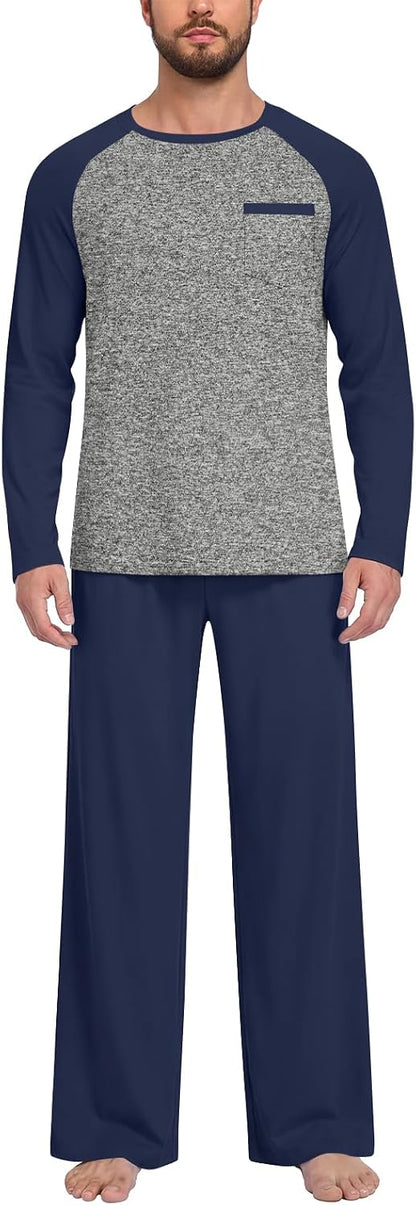 Anyhold Mens Pajamas Set Fall Long Sleeve Matching Couple Pjs Pocket