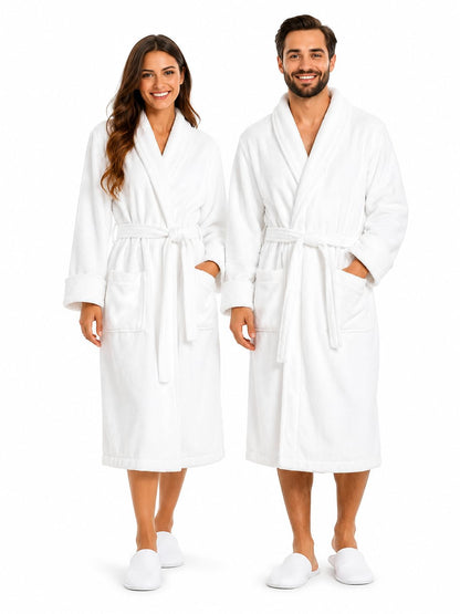 BIOLINEN 100% Cotton Terry Shawl Collar Bathrobe with Slippers