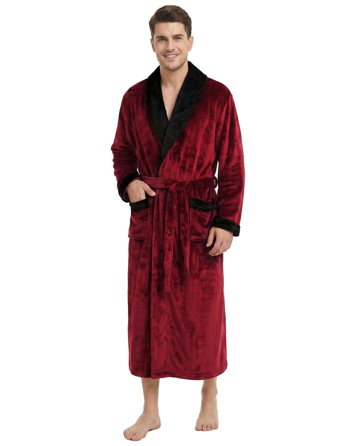 U2SKIIN Mens Robe Plush Flannel Bathrobe for Men Shawl Collar
