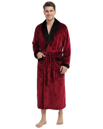 U2SKIIN Mens Robe Plush Flannel Bathrobe for Men Shawl Collar