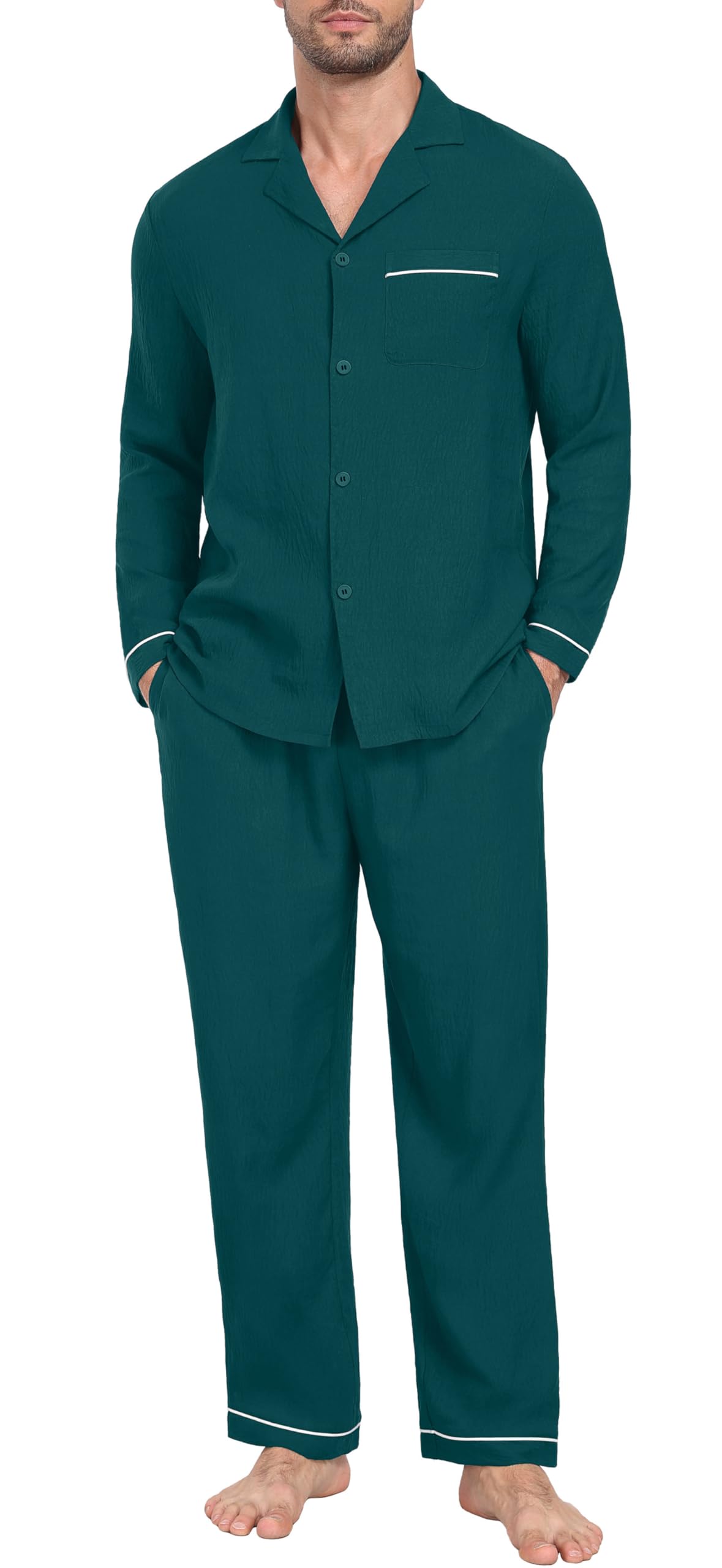 PrinStory Men's Pajamas Set Long Sleeve Button Down Sleepwear Pjs S-2XL