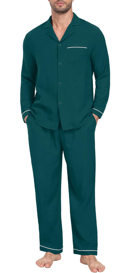 PrinStory Men's Pajamas Set Long Sleeve Button Down Sleepwear Pjs S-2XL