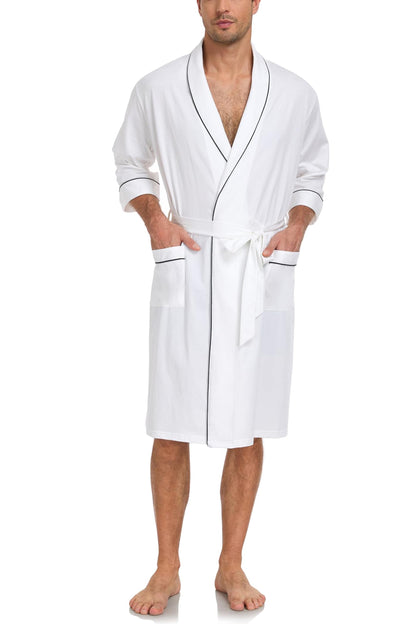 COLORFULLEAF Men's 100% Cotton Robe Lightweight Summer Short Bathrobe