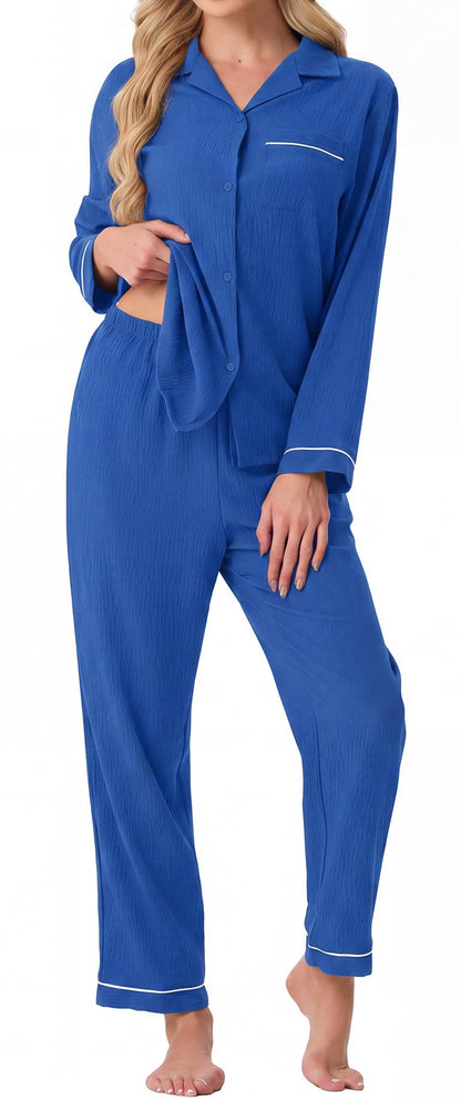 PrinStory Men's Pajamas Set Long Sleeve Button Down Sleepwear Pjs S-2XL