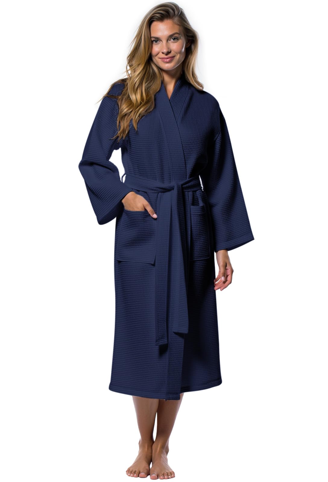 Turquaz Womens Lightweight Waffle Kimono Bathrobe for Men - Soft Quick-Dry Spa & Summer Towel Robe, Cotton Blend
