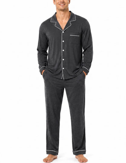 SWOMOG Mens 100% Cotton Pajama Sets, Soft Long Sleeve Sleepwear Pjs Sets