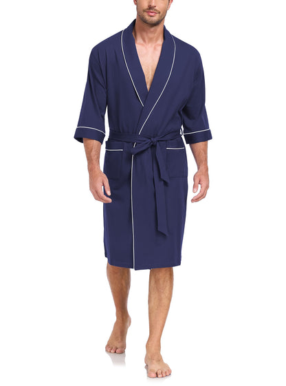 COLORFULLEAF Men's 100% Cotton Robe Lightweight Summer Short Bathrobe