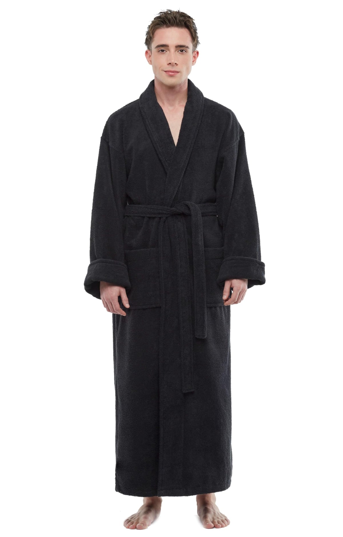 ESKYMODE Mens Cotton Bathrobe Ankle Length Long Men’s Terry Cloth Bath Robe