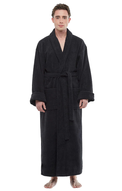 ESKYMODE Mens Cotton Bathrobe Ankle Length Long Men’s Terry Cloth Bath Robe