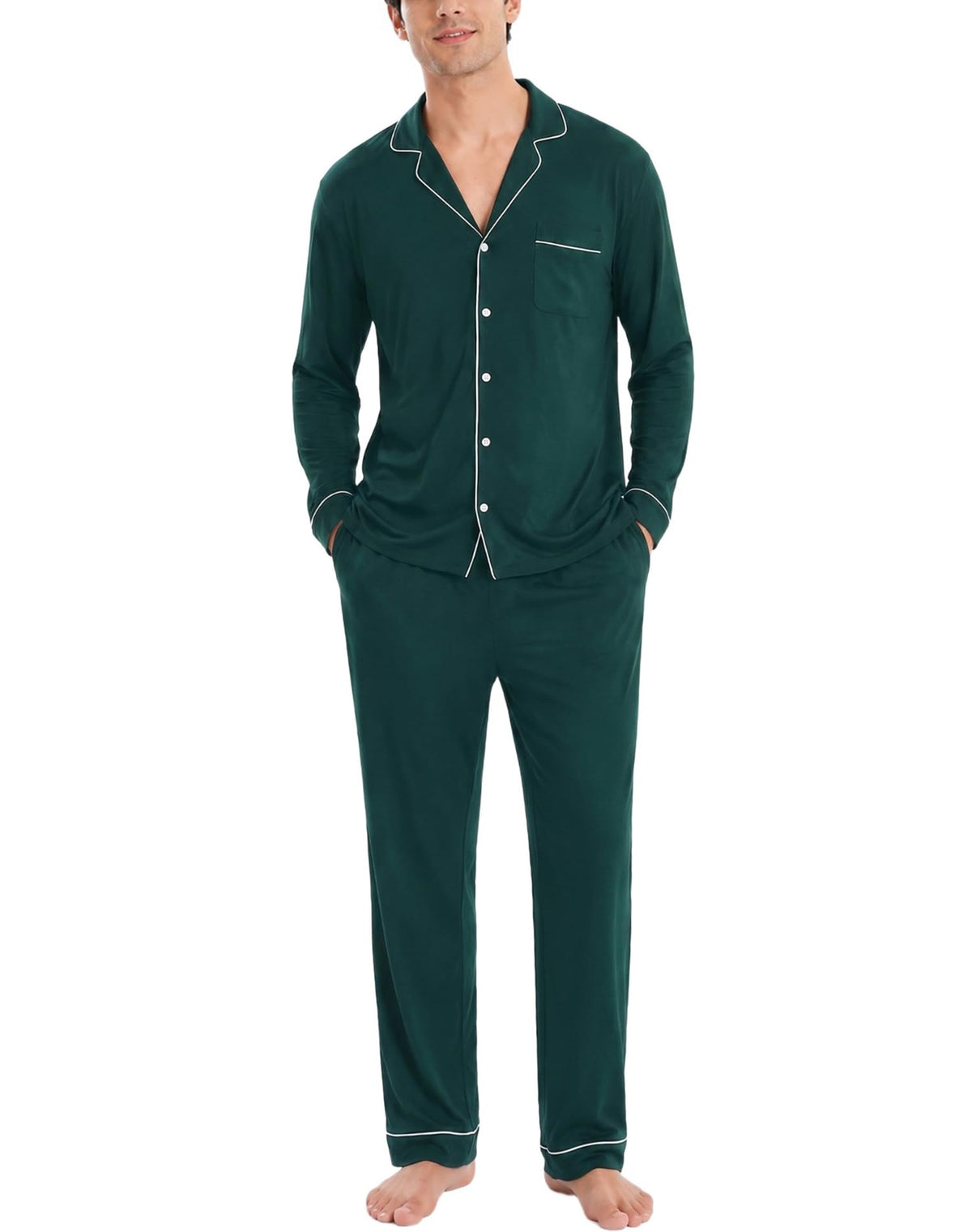 SWOMOG Men Pajamas Set Comfy Modal Pjs Button Down Sleepwear 2 Piece Long Sleeve Lounge Set Soft Nightwear with Pockets