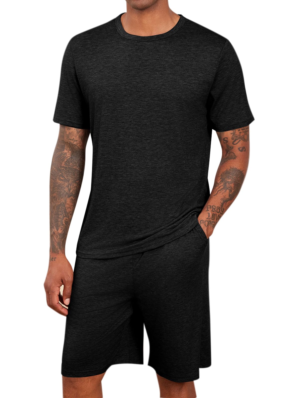 Runcati Mens Pajama Sets Short Sleeve Shirt and Shorts 2 Piece Outfits