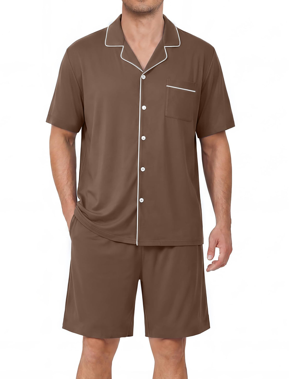 Ekouaer Mens Pajama Set Summer Short Sleeve Button Up Pjs 2 Piece Sleepwear