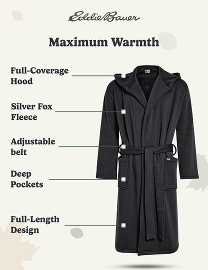 Eddie Bauer Mens Robe - Luxury Fleece Bathrobe with Hood and Pockets | Soft Warm Plush Winter Bath Robe for Men
