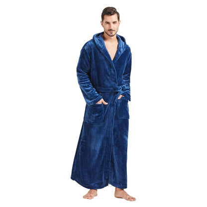 FashGudim Mens Robes Big and Tall with Hood Two-Tone Flannel Fleece Contrast Bathrobe Full Length Plush Long Robe House Coat