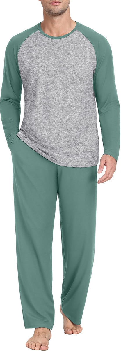 PrinStory Men's Pajama Sets Loungewear Sleepwear Pjs Lightweight Long Sleeve Shirts and Bottoms Soft Comfy Sleep Sets S-4XL