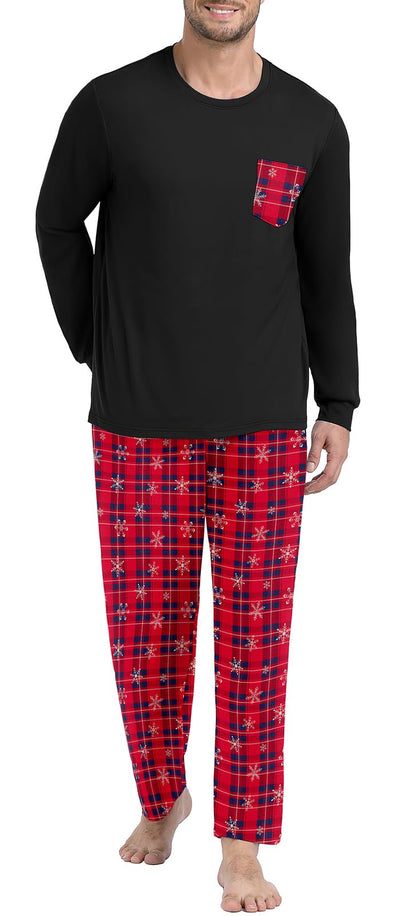 PrinStory Men's Pajama Sets Loungewear Sleepwear Pjs Lightweight Long Sleeve Shirts and Bottoms Soft Comfy Sleep Sets S-4XL