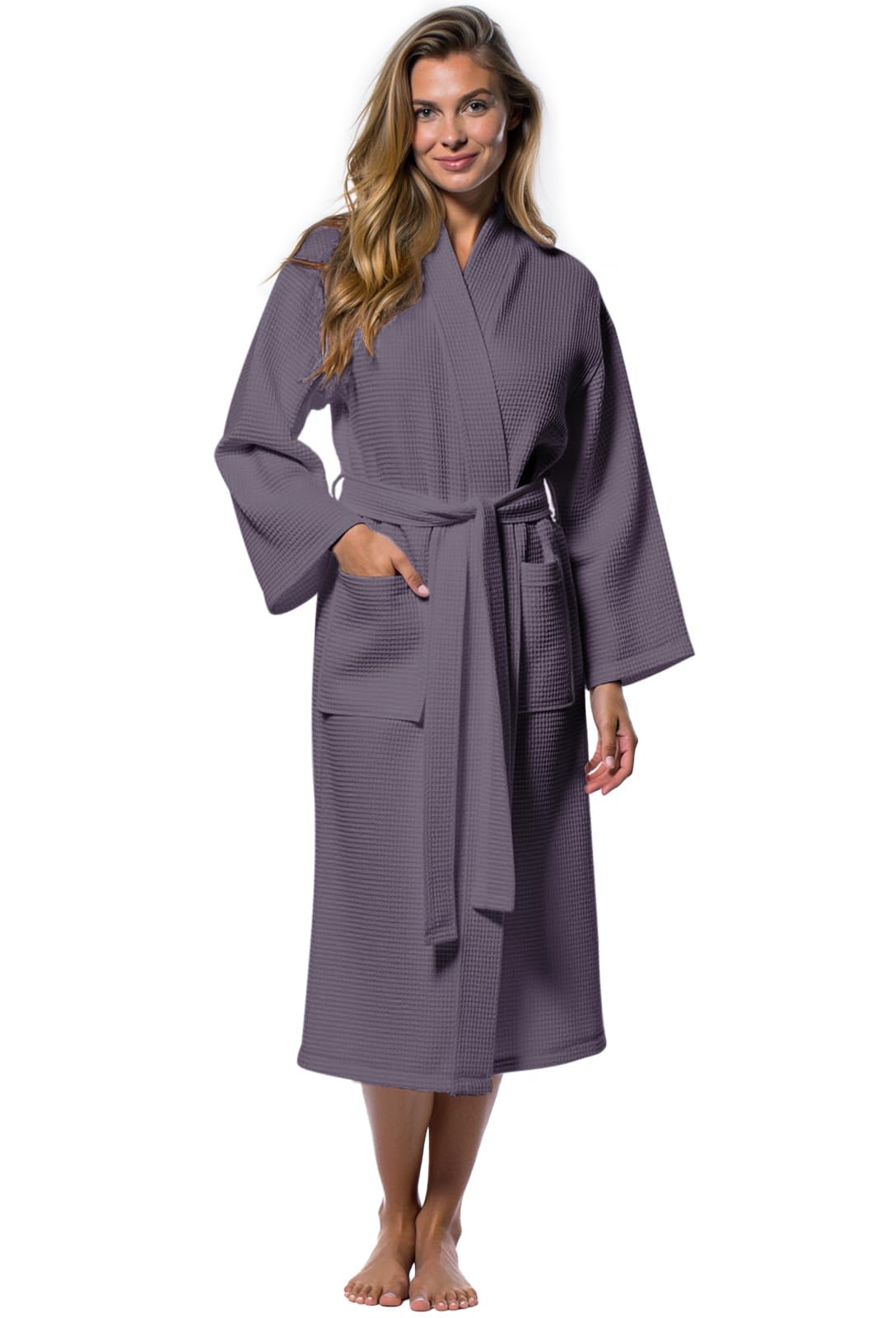 Turquaz Womens Lightweight Waffle Kimono Bathrobe for Men - Soft Quick-Dry Spa & Summer Towel Robe, Cotton Blend