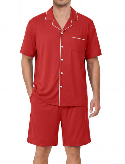 Ekouaer Mens Pajama Set Summer Short Sleeve Button Up Pjs 2 Piece Sleepwear