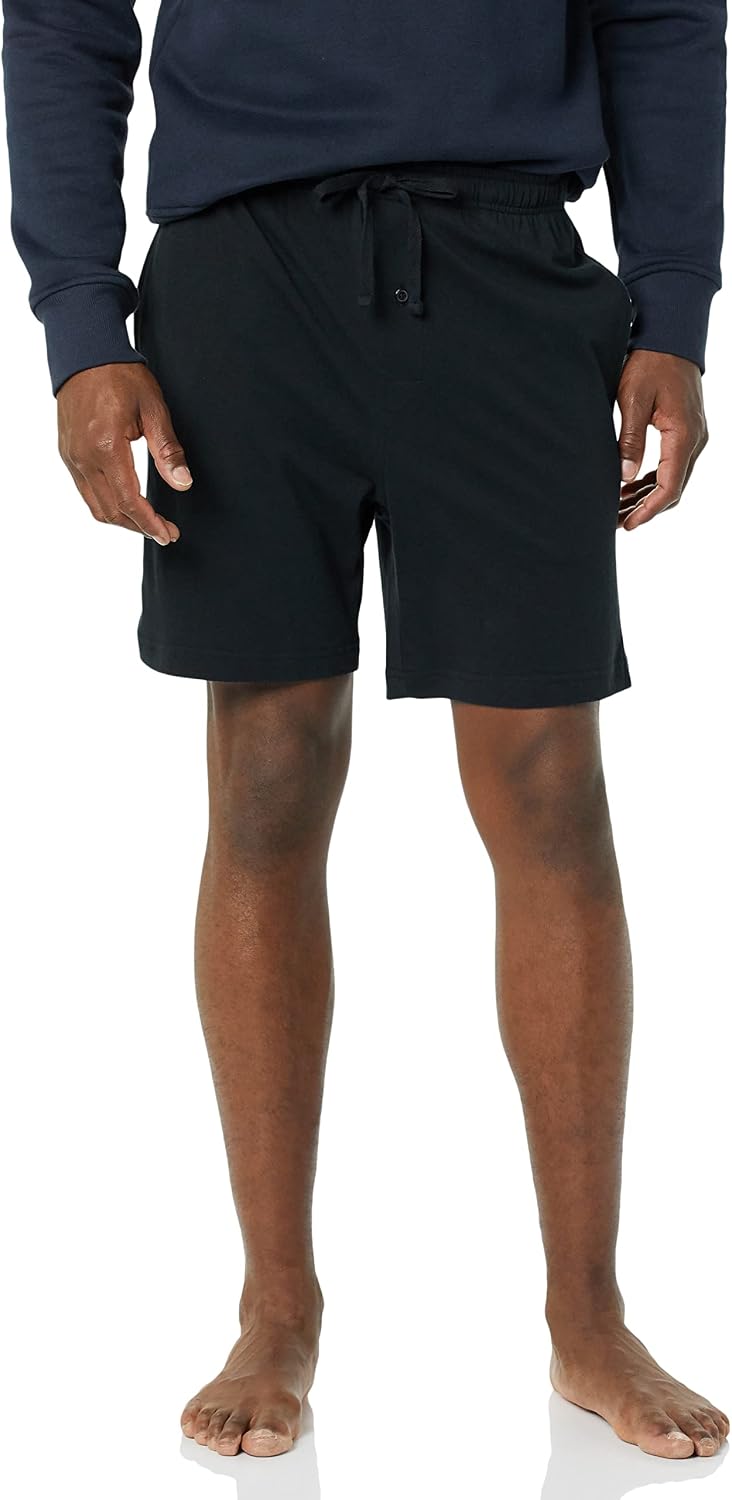 Amazon Essentials Men's 7" Cotton Knit Sleep Shorts, Loungewear Pajama Shorts with Drawstring, Elastic Waistband, Pack of 2