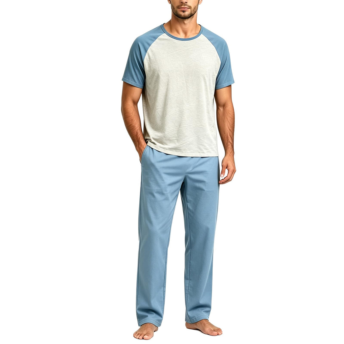 Men's Pajama Lounge Set - Soft 2 Piece Sleepwear with Pockets