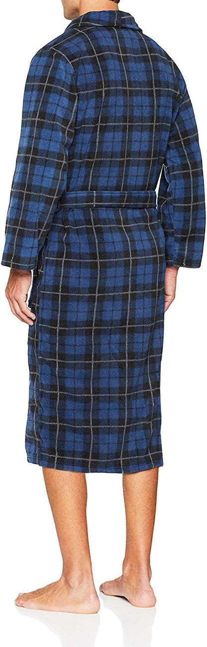 John Christian Men's Fleece Robe Blue Tartan