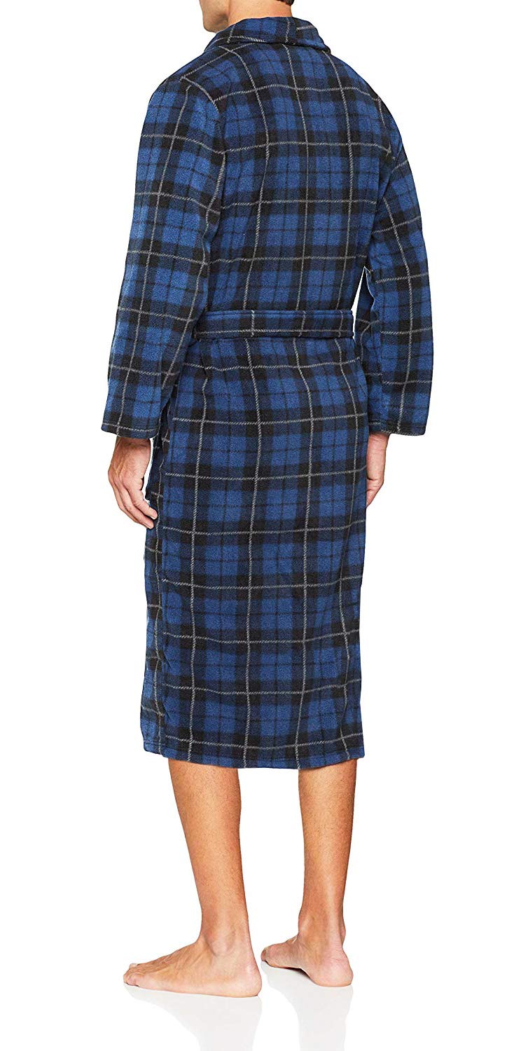 John Christian Men's Fleece Robe Blue Tartan
