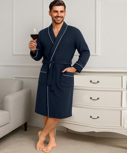 Cotton Blend Lightweight Knit Robe for Men Soft Loungewear Bathrobe