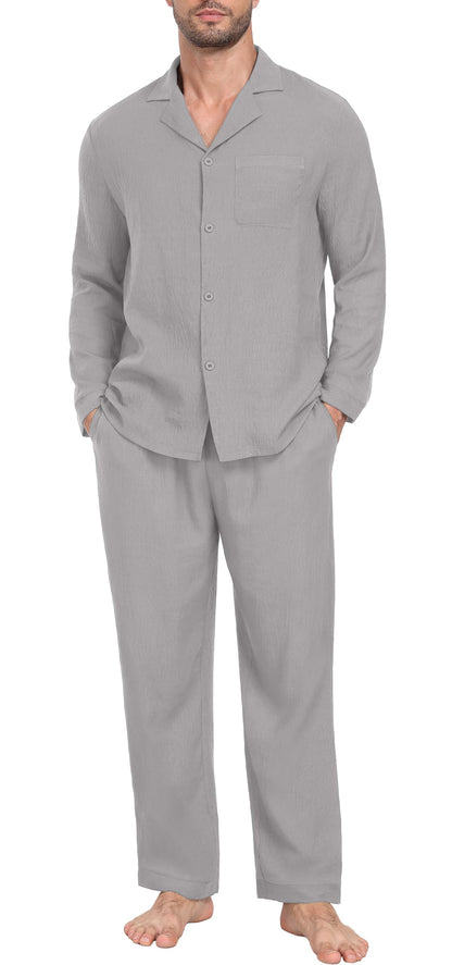 PrinStory Men's Pajamas Set Long Sleeve Button Down Sleepwear Pjs S-2XL