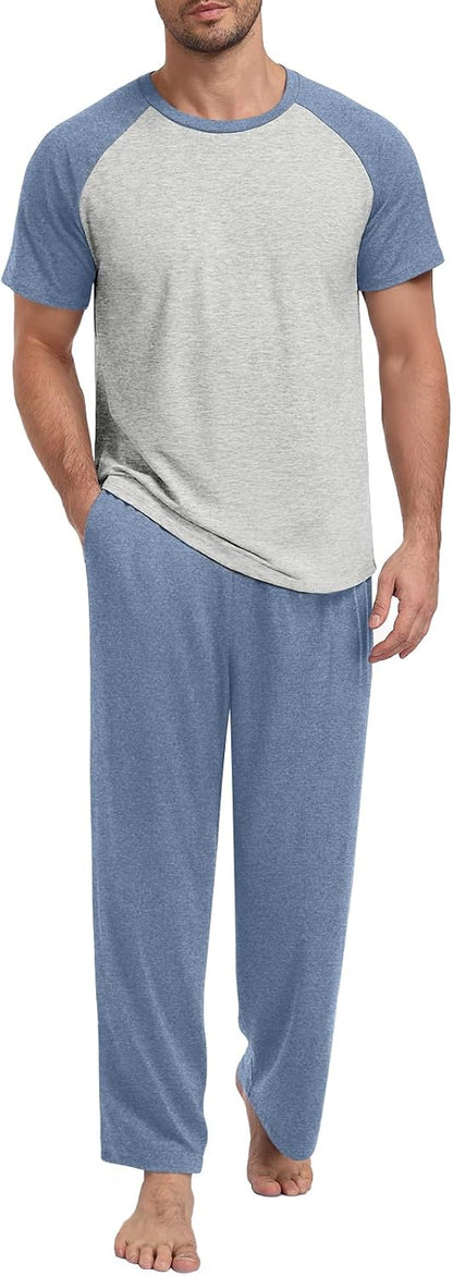 Yincro Mens Pajamas Set Lightweight Loungewear Short Sleeve Sleepwear S-3XL