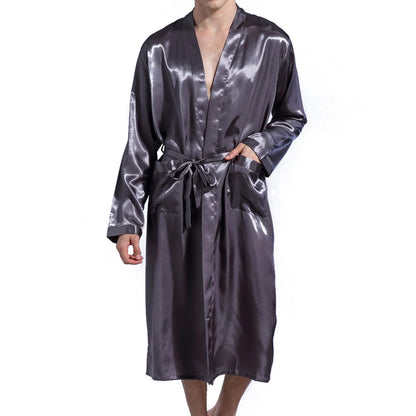 Previn Men's Satin Kimono Robe Long Spa Bathrobes Luxurious Silk Long Sleeve Loungewear
