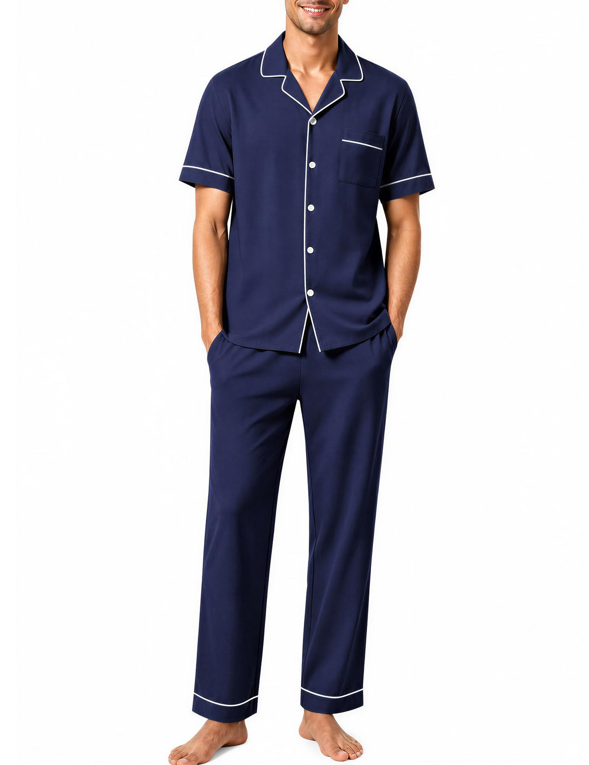 SWOMOG 100% Cotton Men Pajamas Set Button Down Short Sleeve Sleepwear Loungewear Pjs Set with Pockets