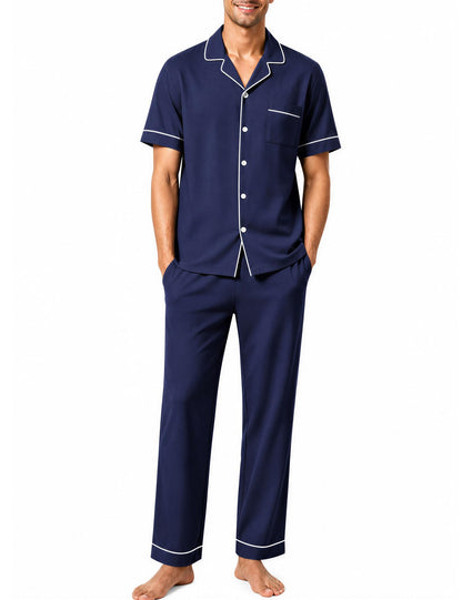 SWOMOG 100% Cotton Men Pajamas Set Button Down Short Sleeve Sleepwear Loungewear Pjs Set with Pockets