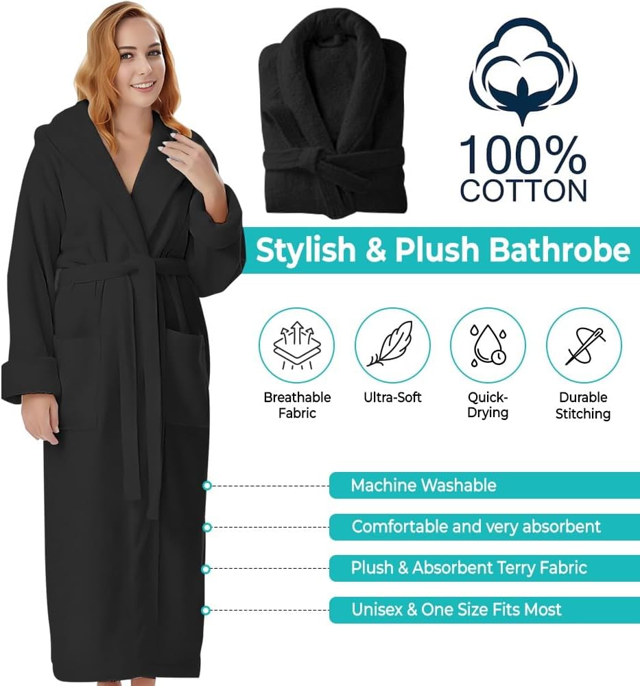 KAHAF COLLECTION Cotton Terry Robes for Women and Men, Terry Shawl Collar Bathrobe, ONE SIZE - UNISEX Men & Women Spa Robe