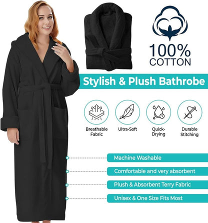 KAHAF COLLECTION Cotton Terry Robes for Women and Men, Terry Shawl Collar Bathrobe, ONE SIZE - UNISEX Men & Women Spa Robe