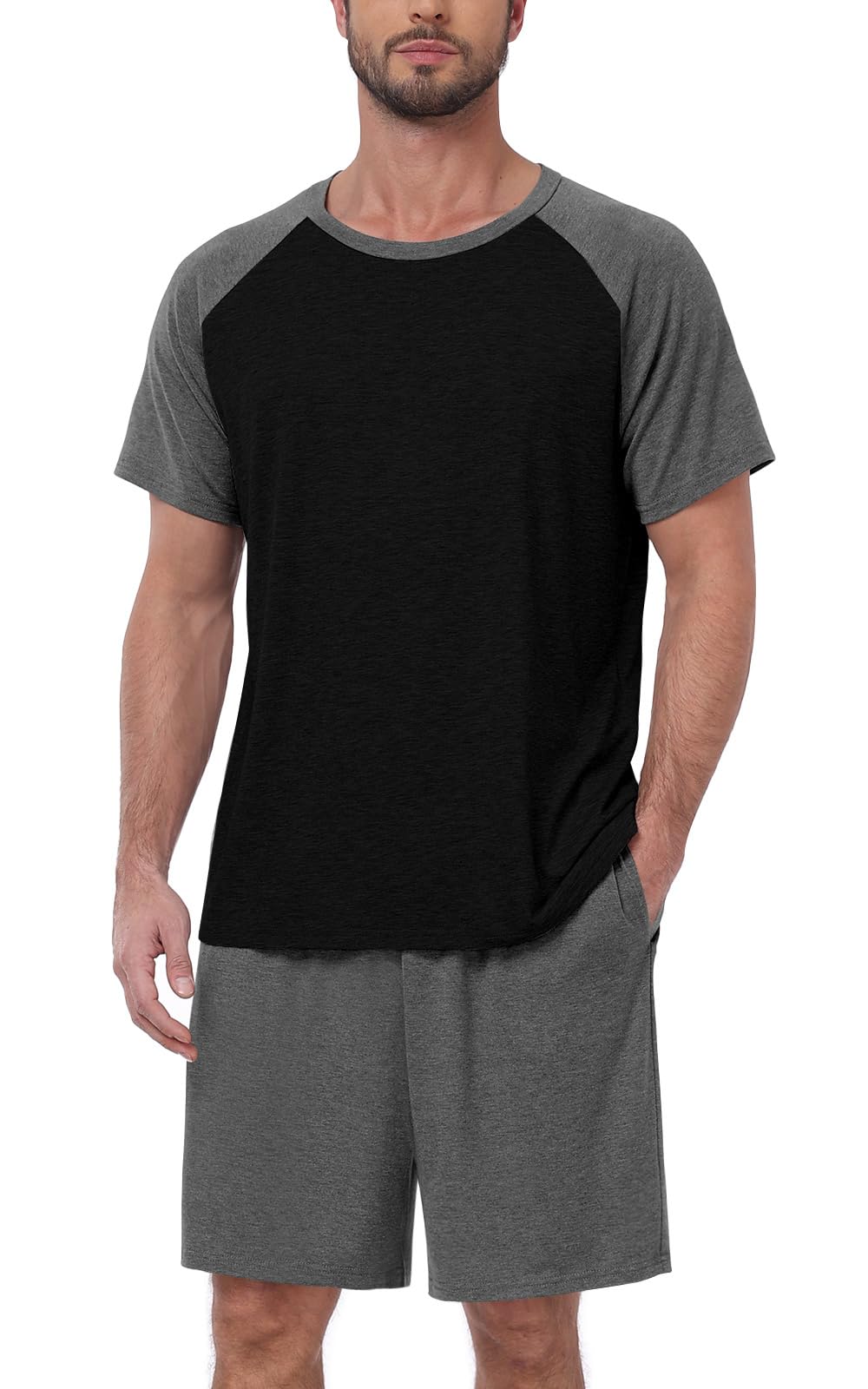 MLXSJ Mens Pajama Set Summer Pjs Sleepwear Soft Sleep Set With Pocket S-3XL