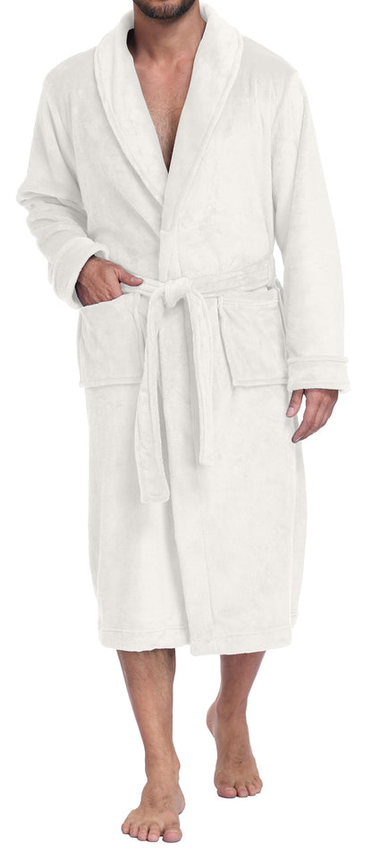 PrinStory Mens Robe Plush Fleece Soft Warm Long Fluffy Bathrobe