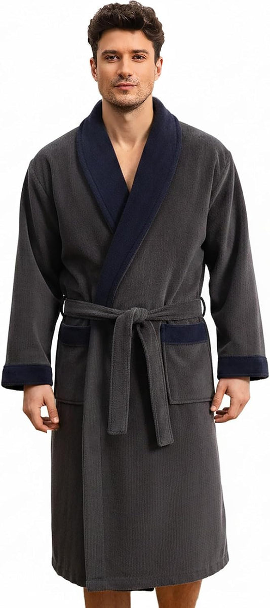 Men's Towel Robe with Shawl Collar Bathrobe, Absorbent Terry Cloth Robe for Men with Pockets, Quick-Dry Home Spa