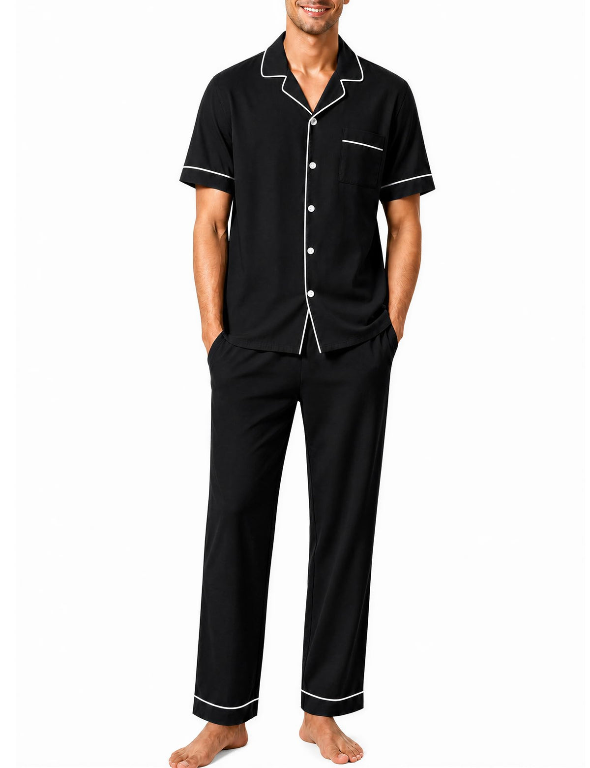 SWOMOG 100% Cotton Men Pajamas Set Button Down Short Sleeve Sleepwear Loungewear Pjs Set with Pockets