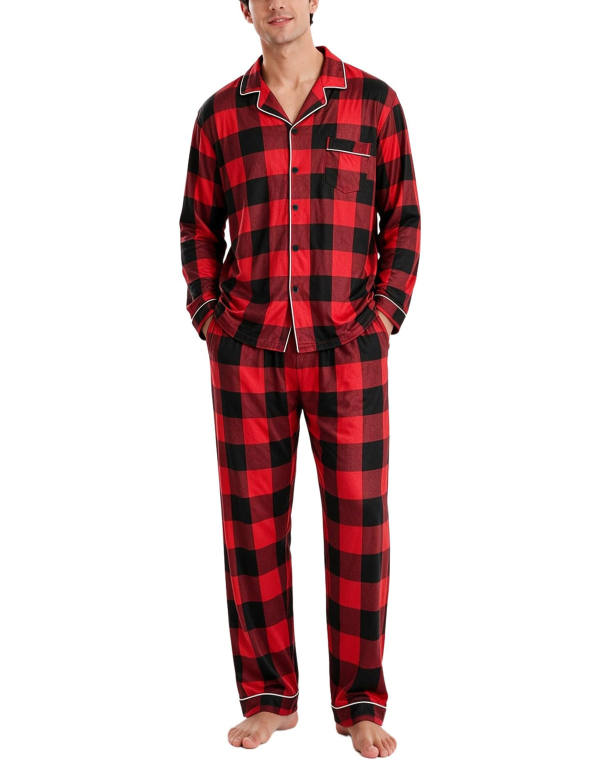 SWOMOG Men Pajamas Set Comfy Modal Pjs Button Down Sleepwear 2 Piece Long Sleeve Lounge Set Soft Nightwear with Pockets