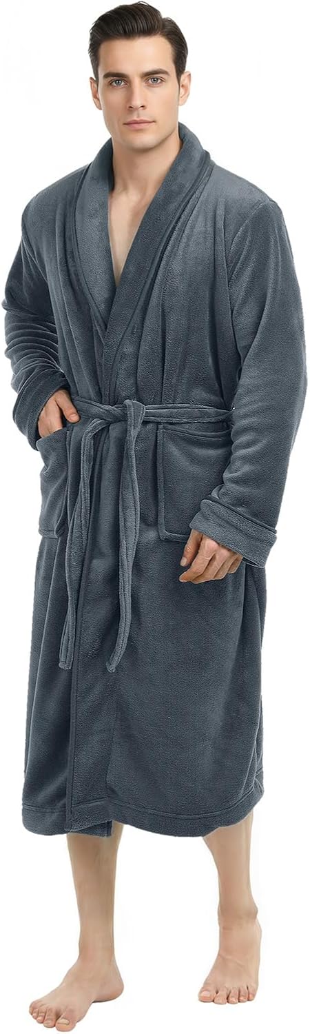 Luxury Ultra Soft Mens Robe Plush Fleece Long Bathrobe