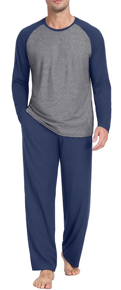 PrinStory Men's Pajama Sets Loungewear Sleepwear Pjs Lightweight Long Sleeve Shirts and Bottoms Soft Comfy Sleep Sets S-4XL