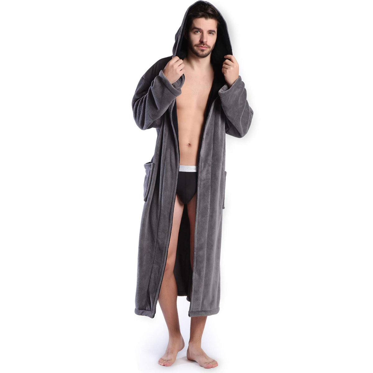KEMUSI Hooded Herringbone Men's Soft Spa Full Lenght Bathrobe,Comfy Full Length Warm Nightdress