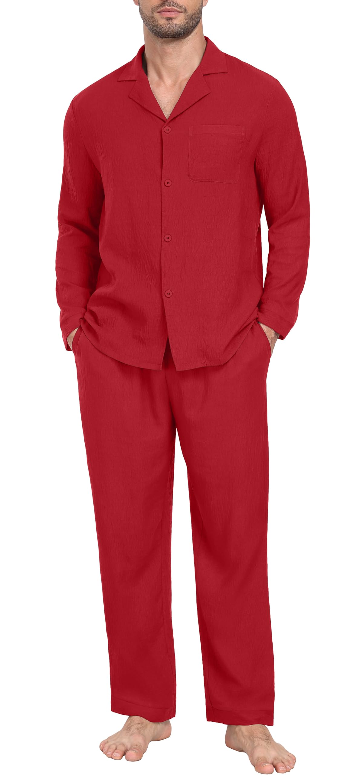 PrinStory Men's Pajamas Set Long Sleeve Button Down Sleepwear Pjs S-2XL