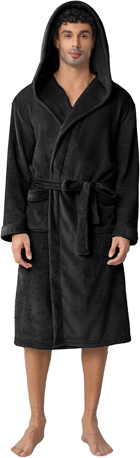 Men's Hooded Robe, Premium Plush Warm Bathrobe
