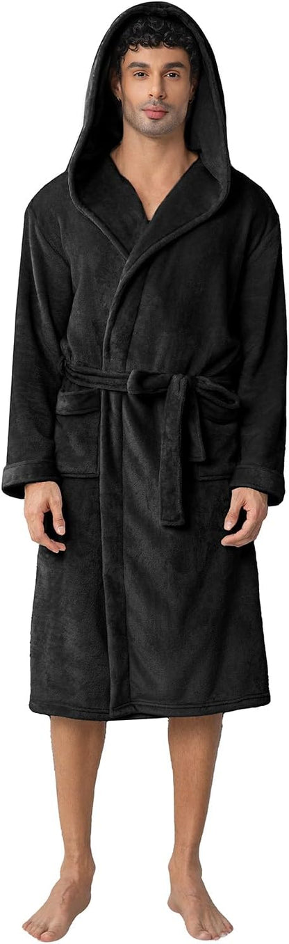 Men's Hooded Robe, Premium Plush Warm Bathrobe